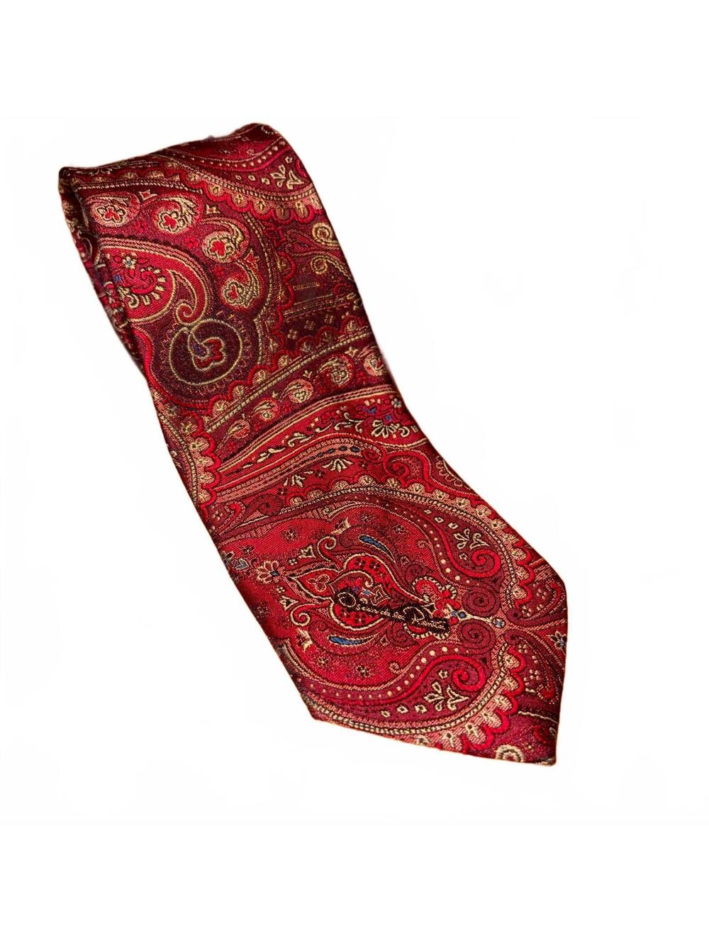 Vintage Oscar de la Renta Red Paisley Silk Tie 90s Quiet Luxury Formal Fall